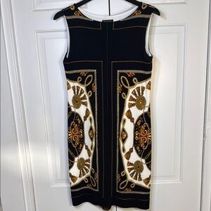 NWOT Elegant Black and Gold Flattering Sheath Sleeveless Dress